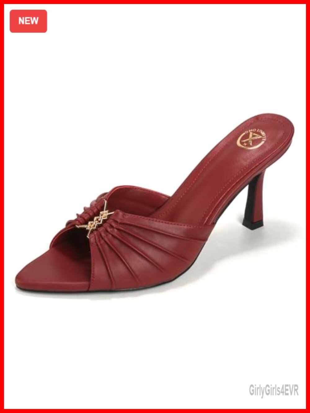 Faux Leather Kitten Heel Peep Toe Mules Slip On Heeled Sandals Women